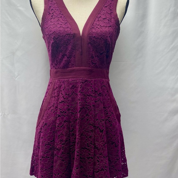 Free People Purple Fit and Flare Lace Mini Dress Cut Out Back Side Zipper - Picture 1 of 10